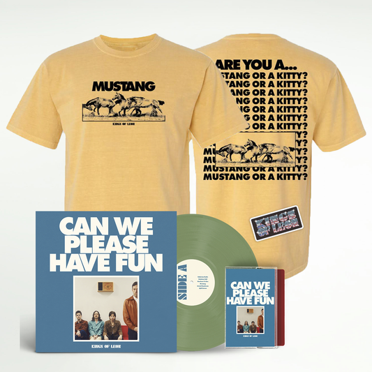 Can We Please Have Fun Exclusive Olive Green Vinyl + Cassette + Mustang T-shirt + Sticker
